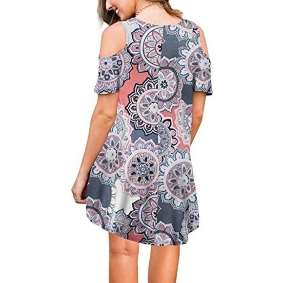 ZRMY Women Floral Print Cold Shoulder Casual Dress Loose Top Pockets Size Large - Picture 2 of 5